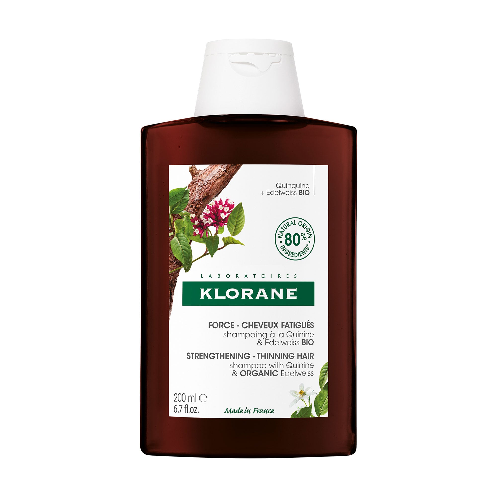 Шампунь Klorane  Strength Thinning Hair Loss для ослабленого волосся, з хініном та едельвейсом, 200 мл
